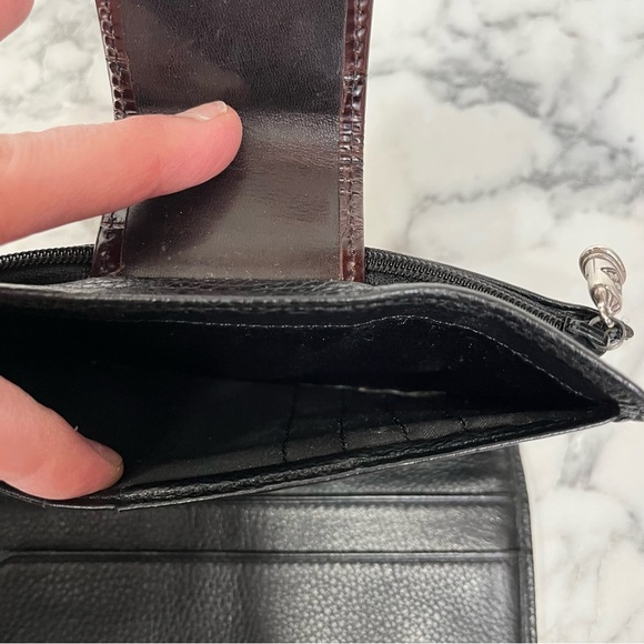 Vintage Brighton Pebbled Leather Croc Embossed Bi-Fold Wallet Brown Black - Picture 11 of 13